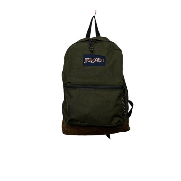 Vintage JanSport Suede Bottom Classic Backpack Olive & Brown Canvas READ - Picture 2 of 9